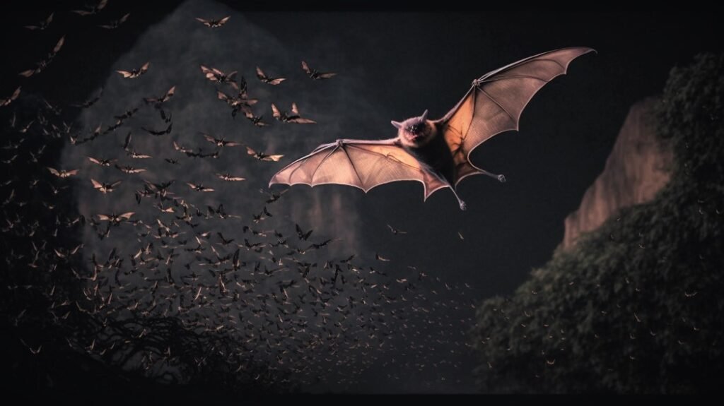 swarm of hoary bats at night illustration